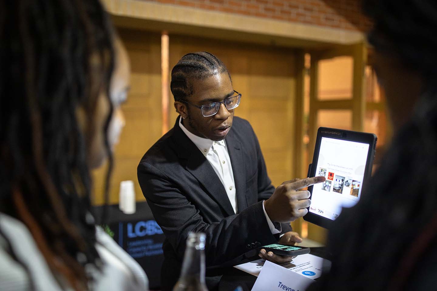Graduate Trevon Nwaozor gives a presentation during the SEE @ UTM celebration and graduation at the H.J.A. Brown Education Centre in Mississauga.